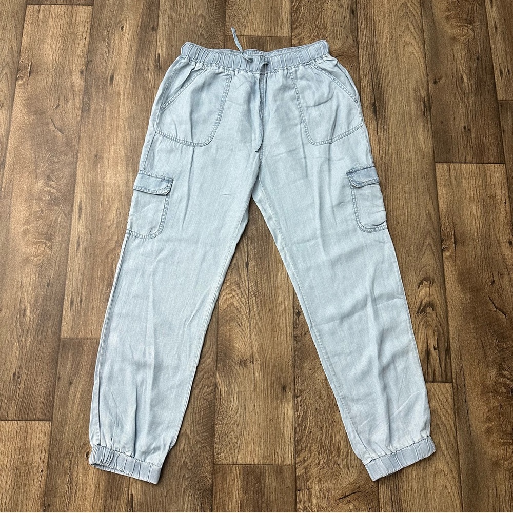 LOVE TREE Tencel Drawstring Lightweight Soft Cargo Jogger Pants Size L Blue
